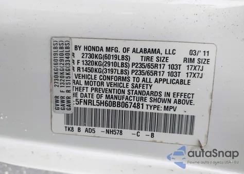 2011 Honda Odyssey Ex-L from USA, damaged, VIN 5FNRL5H60BB067481